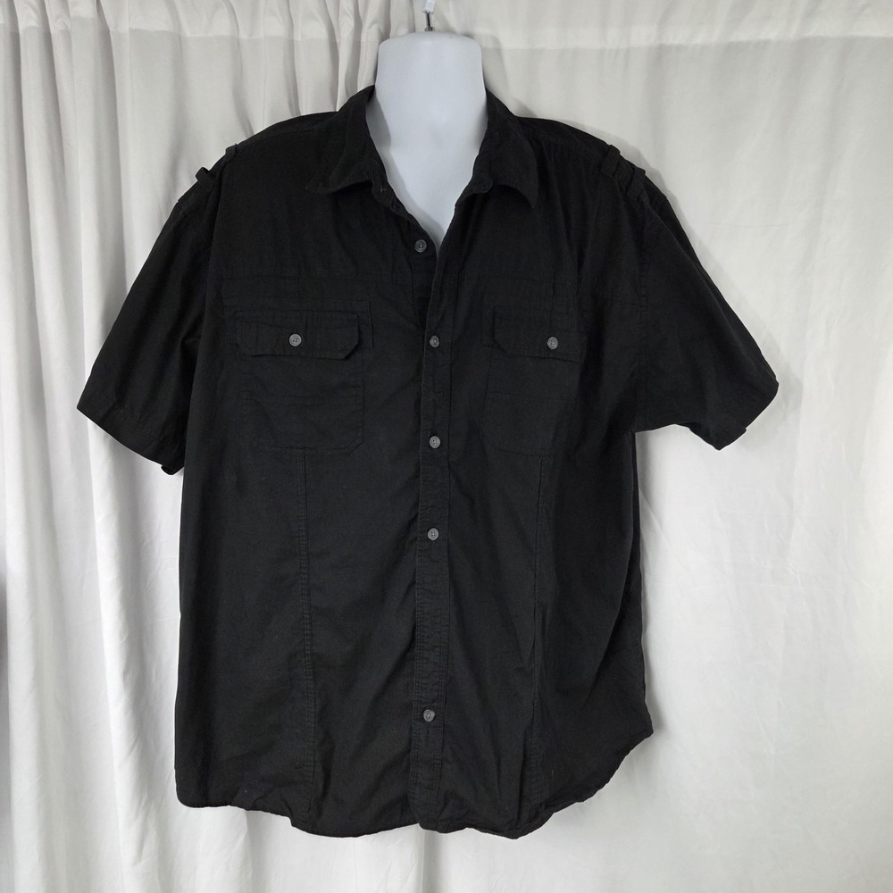 Steve's Jeans Shirt Mens 3XL Black Boxy Button Up Short Sleeve Casual Pockets